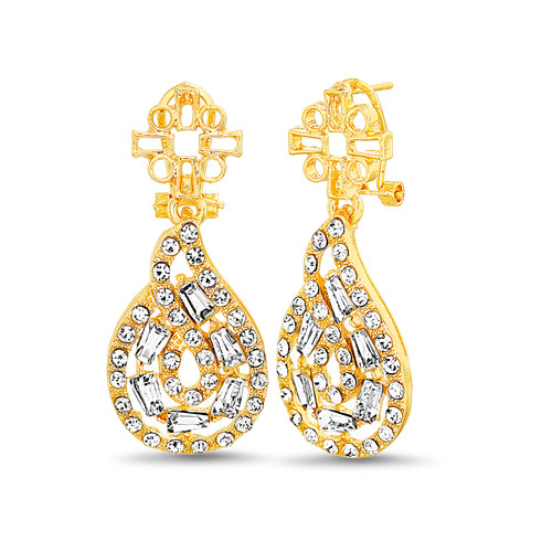 Gold | Baguette Crystal Filagree Drop Earrings Gold | Baguette Crystal Filagree Drop Earrings
