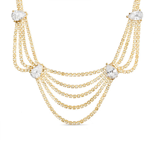 Gold | CZ Teardrop Crystal Bib Necklace Gold | CZ Teardrop Crystal Bib Necklace