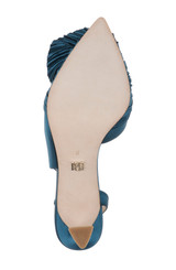 Dark Teal | Blaire Pleated Satin Slingback Heels with Floral Detail Sole