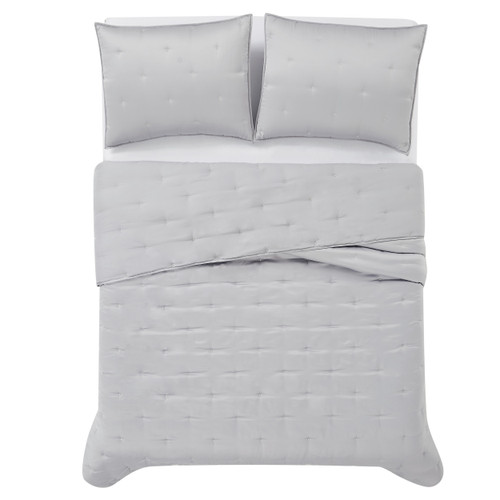 Grey | Tufted Matte Satin Full/Queen 3 Piece Quilt Set Grey | Tufted Matte Satin Full/Queen 3 Piece Quilt Set
