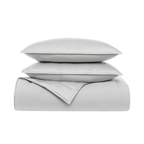 Grey | Tufted Matte Satin Full/Queen 3 Piece Quilt Set
