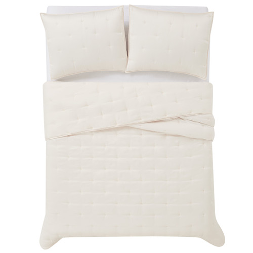Ivory | Tufted Matte Satin King 3 Piece Quilt Set Ivory | Tufted Matte Satin King 3 Piece Quilt Set