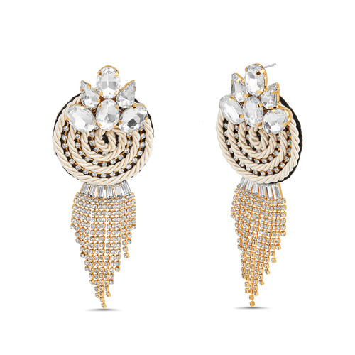 Stone Encrusted Braided Rope Earrings Front