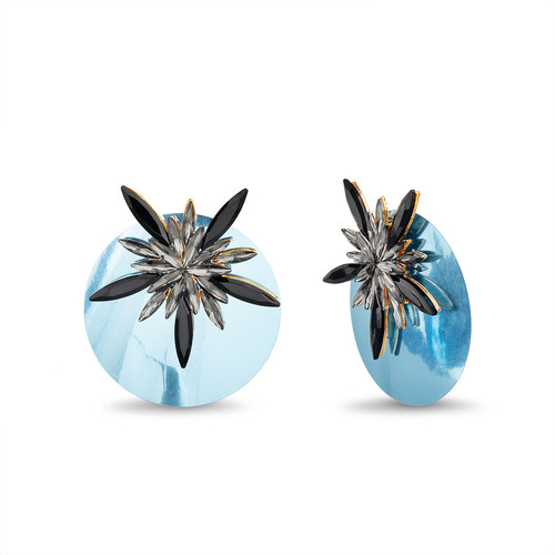 Sea Blue Sequin Starburst Earrings Front Sea Blue Sequin Starburst Earrings Front