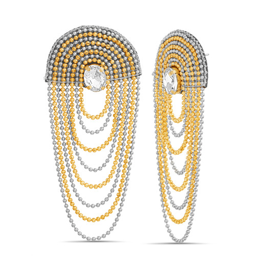 Gold | Ball Chain Waterfall Earrings with Crystal Accent Gold | Ball Chain Waterfall Earrings with Crystal Accent