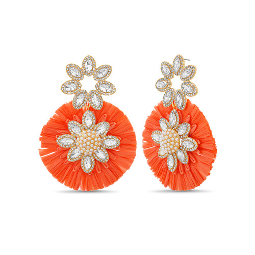 Crystal-Embellished Raffia Earrings Front Crystal-Embellished Raffia Earrings Front