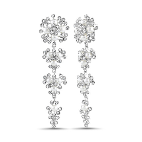 Silver | Elegant Floral Drop Earrings with Pearls and Gemstones Silver | Elegant Floral Drop Earrings with Pearls and Gemstones