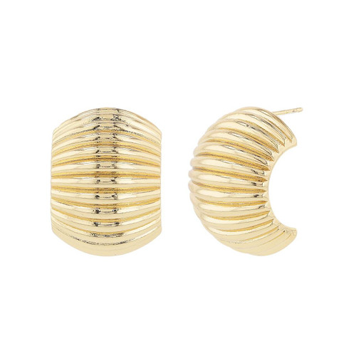 Gold | Ribbed Metal C-Hoop Earrings