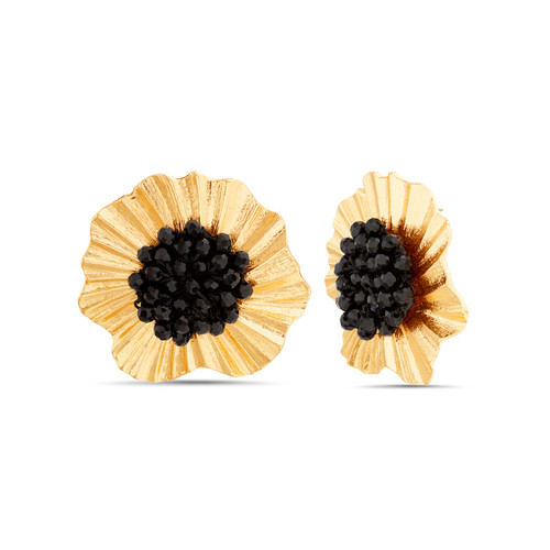 Gold | Black Beaded Center Flower Stud Earring Gold | Black Beaded Center Flower Stud Earring