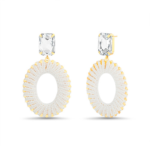 White Statement Hoop Drop Earrings Front White Statement Hoop Drop Earrings Front