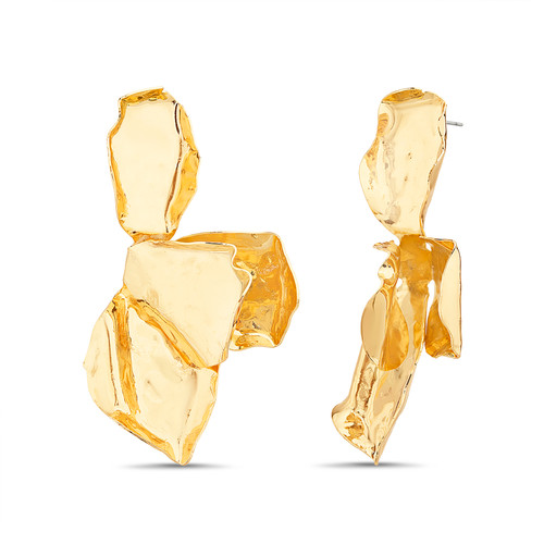 Gold Crumpled Metal Earrings Front Gold Crumpled Metal Earrings Front