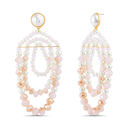 Pink Glass Beaded Statement Earrings Front Pink Glass Beaded Statement Earrings Front