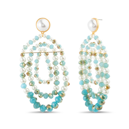 Blue Glass Beaded Statement Earrings Front Blue Glass Beaded Statement Earrings Front