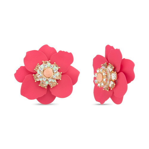 Pink | 3D Flower Button Earrings Front Pink | 3D Flower Button Earrings Front