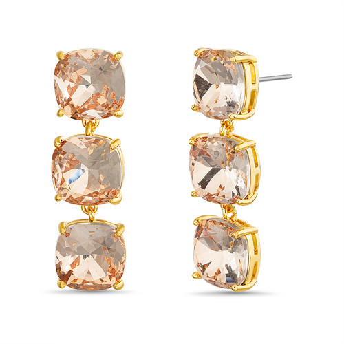 Pink | 3 Tier Linear Stone Earrings Front