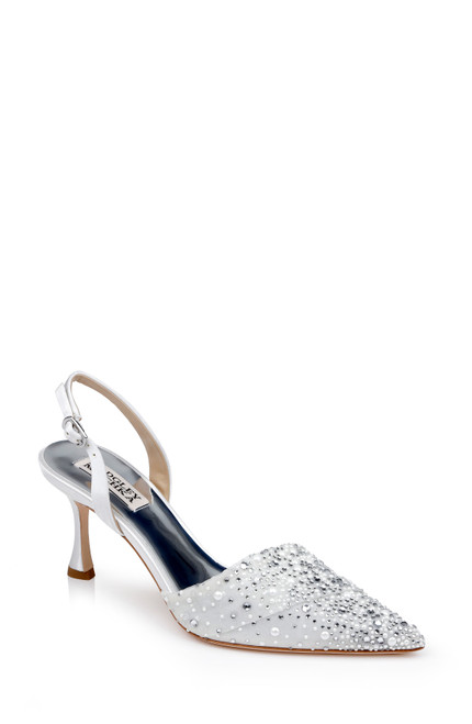 White | Brenna Rhinestone-Studded 2-Piece Slingbacks White | Brenna Rhinestone-Studded 2-Piece Slingbacks