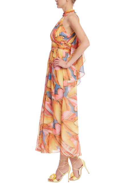 Yellow | Printed Halter Neck Midi Dress Side