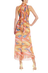 Yellow | Printed Halter Neck Midi Dress Back