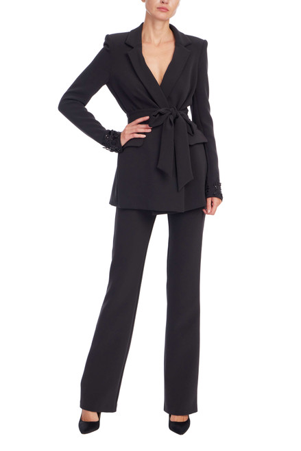 Black | Beaded Back Panel Wrap Blazer  Front