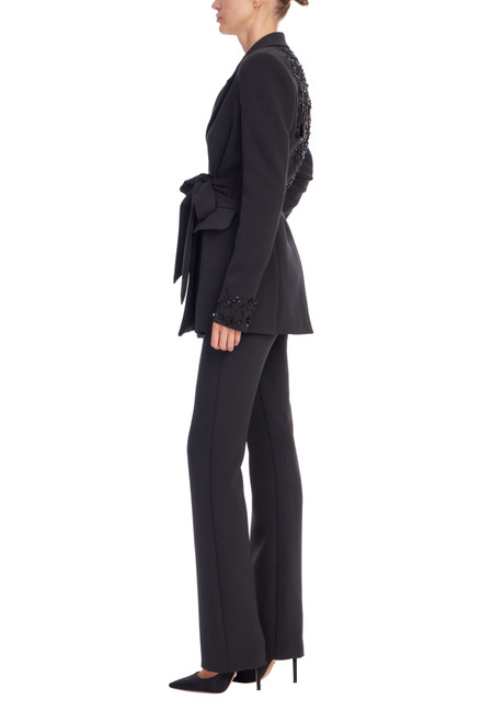Black | Beaded Back Panel Wrap Blazer  Side