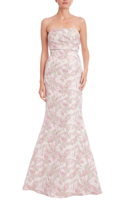 Pink Multi | Strapless Floral Jacquard Mermaid Gown Front Pink Multi | Strapless Floral Jacquard Mermaid Gown Front