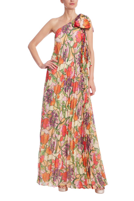 Red Multi | Floral Print One-Shoulder Maxi Dress Front Red Multi | Floral Print One-Shoulder Maxi Dress Front