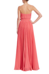 Coral | Strapless Coral Pleated Gown with Beaded Bodice Back