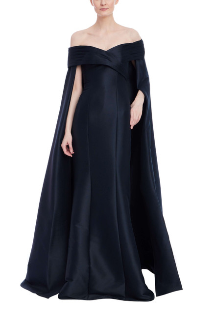 Navy | Off-the-Shoulder Cape Gown Front Navy | Off-the-Shoulder Cape Gown Front