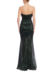 Dark Emerald | Sequin Strapless Mermaid Gown with Bow Front Back