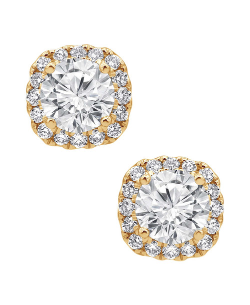 Yellow Gold | Cushion Diamond Stud Earrings Front Yellow Gold | Cushion Diamond Stud Earrings Front