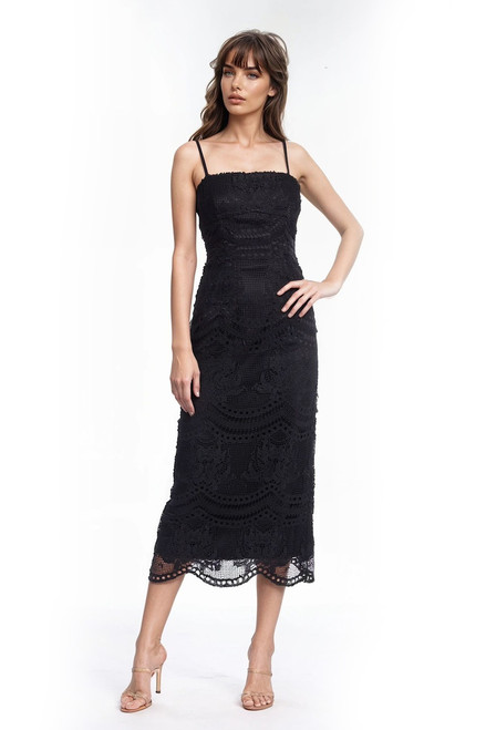 Black | Irene Black Lace Fitted Midi Dress Front Black | Irene Black Lace Fitted Midi Dress Front