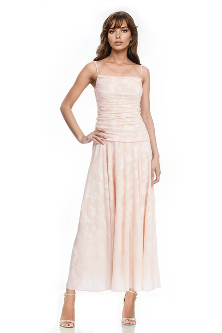 Peach | Hazel Printed Drop Waist Gown Front Peach | Hazel Printed Drop Waist Gown Front