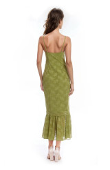 Green | Josie Floral Jacquard Midi Dress with Ruffle Hem Back