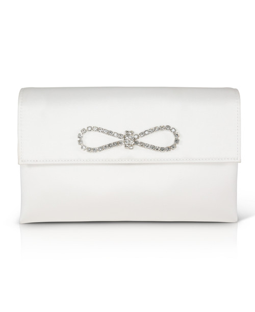Ivory | Alicia Satin Envelope with Crystal Bow Ivory | Alicia Satin Envelope with Crystal Bow