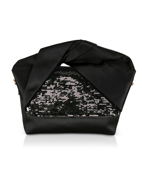 Black | Zooey Large Bow Handle Clutch With Sequin Flap Black | Zooey Large Bow Handle Clutch With Sequin Flap