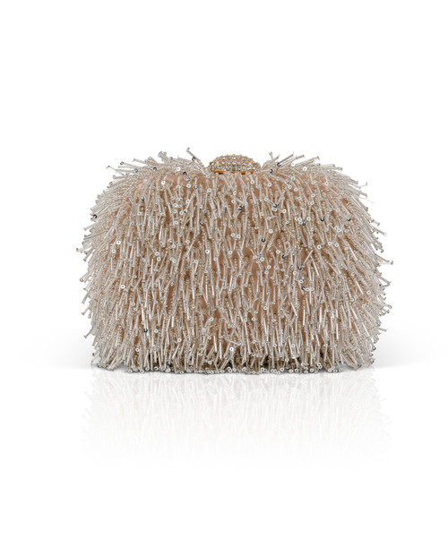 Champagne | Estelle Fully Beaded Fringe Minaudiere Champagne | Estelle Fully Beaded Fringe Minaudiere