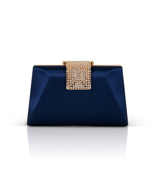 Navy | Amira Satin Faceted Trapezoid Minaudiere Navy | Amira Satin Faceted Trapezoid Minaudiere