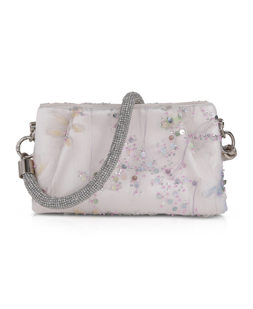 White | Aqua Floral Lace Pouch Clutch Front White | Aqua Floral Lace Pouch Clutch Front