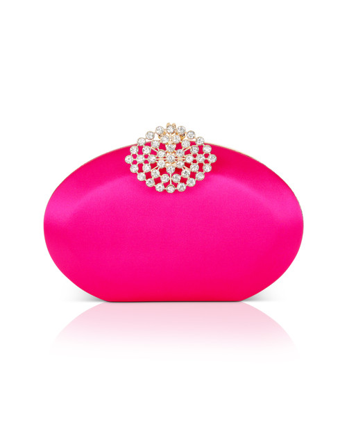 Hot Pink | Brianna Oval Satin Clutch Bag Front Hot Pink | Brianna Oval Satin Clutch Bag Front