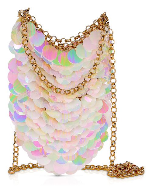 White | Nori AB Sequin Mini Pouch Crossbody Front White | Nori AB Sequin Mini Pouch Crossbody Front