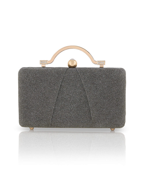 Silver Gold | Lara Top Handle Minaudiere Front Silver Gold | Lara Top Handle Minaudiere Front