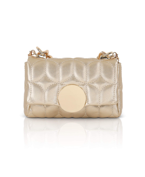 Gold | Tara Quilted Faux Leather Mini Crossbody Front Gold | Tara Quilted Faux Leather Mini Crossbody Front