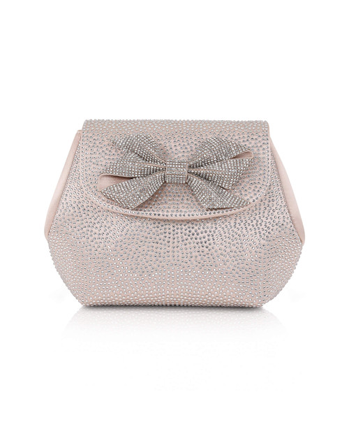 Champagne | Hallie Crystal Mini Baguette Pouch Clutch Front Champagne | Hallie Crystal Mini Baguette Pouch Clutch Front