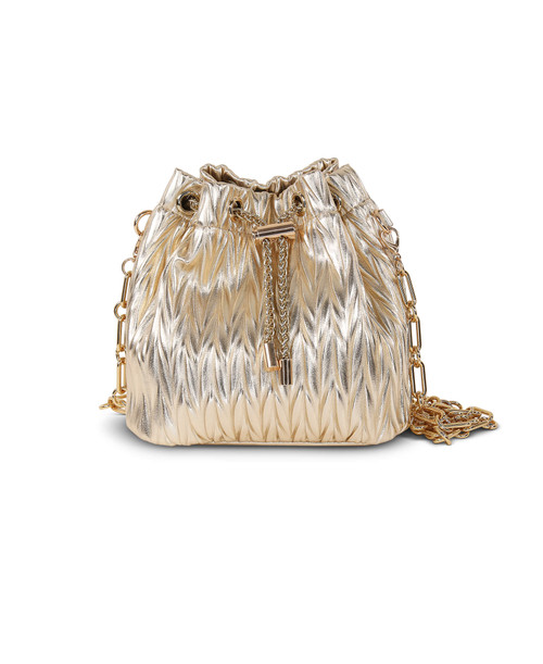 Gold | Diana Faux Leather Bucket Bag Front Gold | Diana Faux Leather Bucket Bag Front