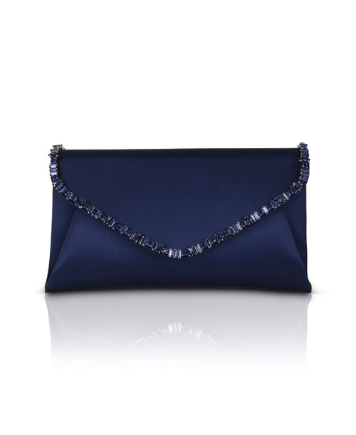 Navy | Mika Mixed Crystal Satin Envelope Clutch Front Navy | Mika Mixed Crystal Satin Envelope Clutch Front