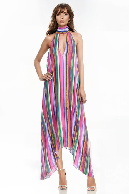 Green Multi | Hattie Striped Halter Dress Front Green Multi | Hattie Striped Halter Dress Front