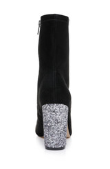 Black Suede | Jovanna Glitter Block Heel Bootie