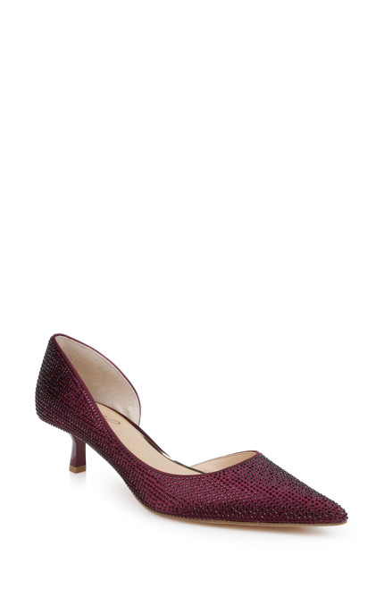 Bordeaux Satin | Teegan Pointed Toe Kitten Heel Pumps Front Side Bordeaux Satin | Teegan Pointed Toe Kitten Heel Pumps Front Side