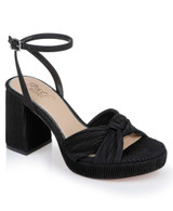 Black Fabric | Tyler Ribbed Open Toe Block Heels