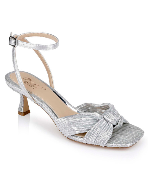 Silver Fabric | True Ribbed Peep Toe Kitten Heels Front Side Silver Fabric | True Ribbed Peep Toe Kitten Heels Front Side